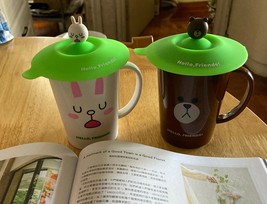 Line Friends Food Grade As 300ml Mug Cup With Suction Cap Set Nib - Cony &amp; Brown - £16.03 GBP