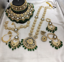 Bollywood Style Indian Kundan Bridal Green Choker Necklace Earrings Jewelry Set - £112.70 GBP