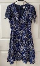 J Crew Womens Size 0 blue Floral Fit and Flare Faux Wrap Mini Dress - £14.53 GBP