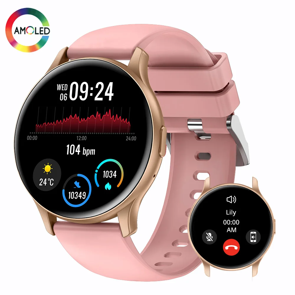 Tch amoled always on bluetooth call fitness tracker waterproof smartwatch men women for thumb200