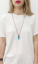 Greek Inspired Ocean Blue Necklace-Handcrafted Resin Pendant with Olive Wood, Ha - £15.14 GBP