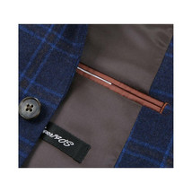 Men's Soft Wool Cashmere Sport Coat English Plaid Window Pane 556-11 Navy Renoir image 5
