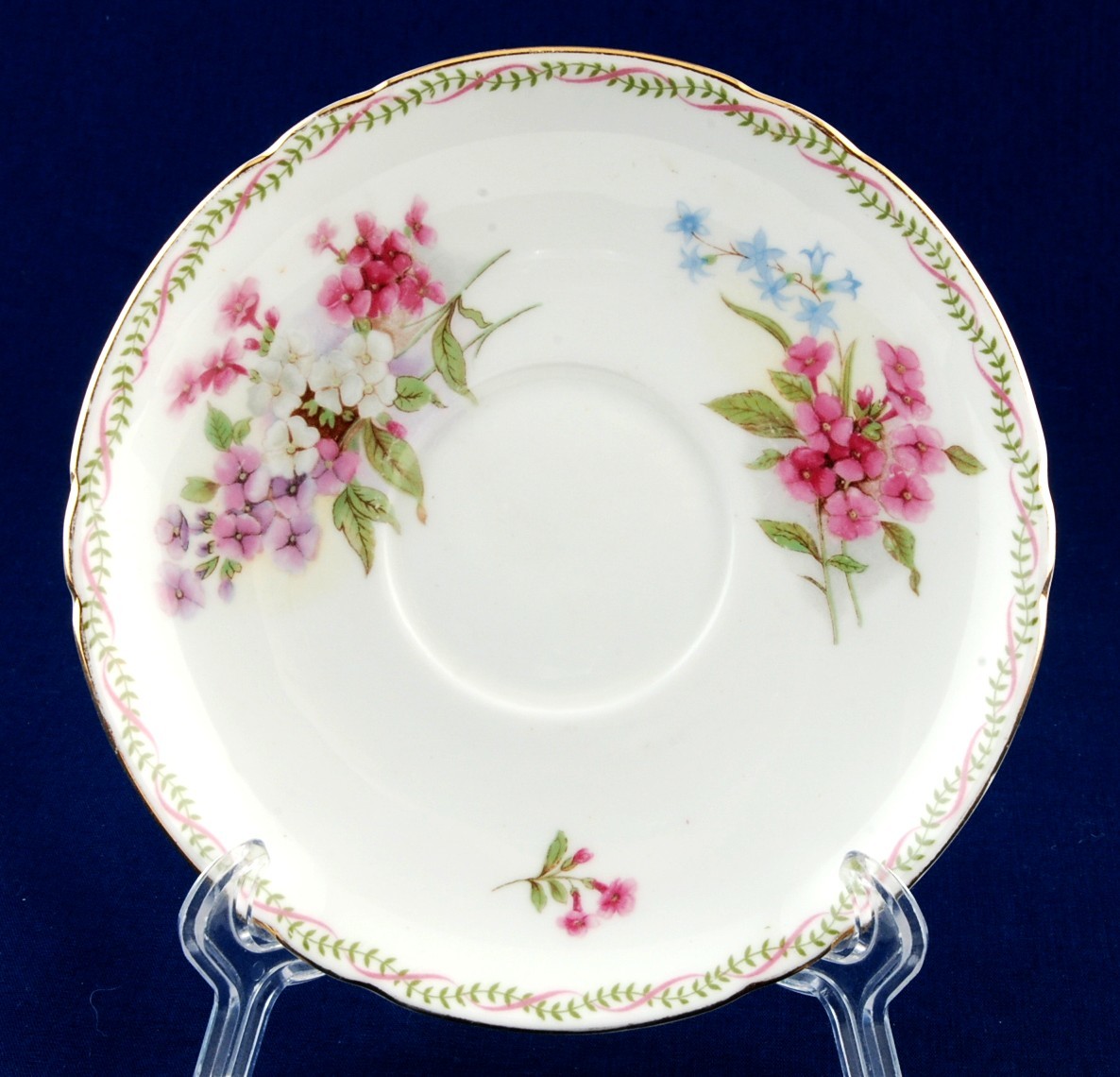 Shelley Stocks w Green Leaves & Pink Garland Saucer Dainty Shape Gold Trim Used Item image 2