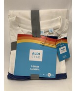 ALDI GEAR White Color Block Crew Neck Relaxed Boxy Fit Logo T-SHIRT Unis... - $315.51 MXN