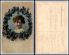 VINTAGE RPPC Photo Postcard - Cute Little Girl Framed By Wreath C26 - €2,45 EUR