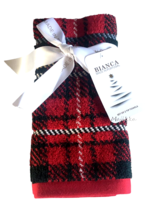 Bianca Christmas Red Plaid Fingertip Towel Set Made In Portugal Set of 2 - £32.19 GBP