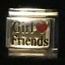 Girl Friends Heart Gold Trim Italian Charm Link 9MM K2022BG4 - £11.32 GBP