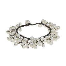 Exotic &amp; Stylish White Pearl Cluster on Cotton Rope Bracelet - £10.71 GBP