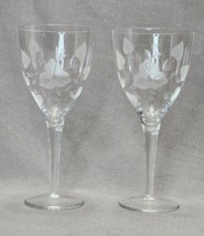 Vintage Floral Etched Flowers Crystal Wine Glasses (Set of 2) Mid-Centur... - $17.82