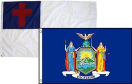 2x3 Christian Christ &amp; State New York 2 Pack Flag Wholesale Combo 2&#39;x3&#39; Banner G - £7.56 GBP
