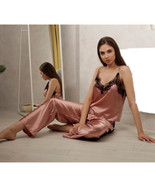 2 Piece Satin Pajama Set V-Neck Pajamas Camisole Smooth Comfortable - £17.70 GBP