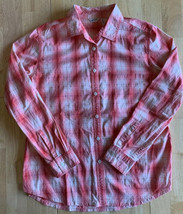 Woolrich Women’s Coral Cream Plaid LS Shirt Cotton Size Large EUC - $414.42 MXN