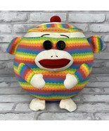 2012 Ty Beanie Babies Sock Monkey Rainbow Stripes Large Round Button Eyes - £23.83 GBP