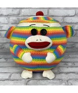 2012 Ty Beanie Babies Sock Monkey Rainbow Stripes Large Round Button Eyes - £22.65 GBP