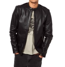 New Men&#39;s Genuine Lambskin Leather Jacket Black Slim Fit Motorcycle Jacket MJ102 - £80.07 GBP+