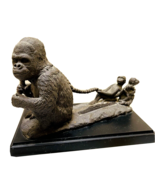 Gorilla w Baby Apes Figurine Card Holder Statue Hard Cast Metal  - £34.89 GBP