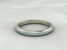 Aquamarine Gemstone Sterling Silver Half Eternity Wedding Band Ring Jewelry - £42.82 GBP