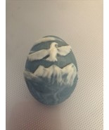 Design Gifts Intern&#39;l Blue/White Bird/Mountains Trinket Box Egg Shaped - $14.85