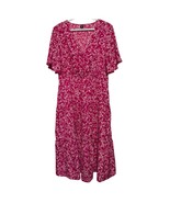 Loness Curve Women&#39;s Pink Floral Short Sleeve Maxi Dress Elastic Waist S... - $16.83