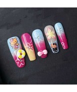 Tropical Kitty Vacation Press On Nails Artificial reusable fake glue on ... - $27.99