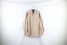 Vintage Woolrich Mens Large Spell Out Chamois Cloth Collared Button Shirt Beige - £34.42 GBP