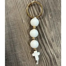 White Cross Beaded Silicone Keychain Purse Charm - $14.85