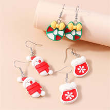 Red &amp; Silver-Plated Bow Snowman Stocking Drop Earrings Set - £12.01 GBP