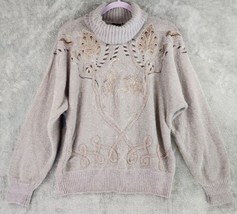 Richard Martin Sweater Womens Small Purple Stork Embroidered Vintage Cow... - £35.61 GBP