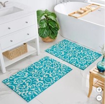 Welhome Purely Organic Bath Rug Turquoise White 2-Pack Printed Ornate Sc... - $64.99