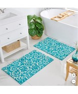 Welhome Purely Organic Bath Rug Turquoise White 2-Pack Printed Ornate Sc... - $91.40 CAD