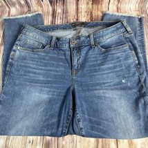 Torrid CROP BOYFRIEND Size 14 Blue Raw Hem Mid Rise Jeans Denim Pants 36x27 - $28.49