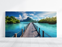 Beach Coastal Landscape Bridge to Tropical Island Picture with Blue Sky Wall Art - £18.68 GBP+