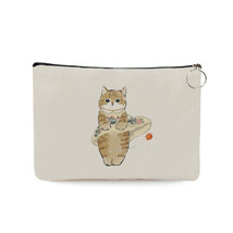 Women Canvas Cosmetic Bags Cute Cat Funny Harajuku Graphic Print Travel Portable - £12.76 GBP