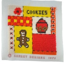 Sunset Finished Cross Stitch Gingerbread Cookie Jar  5&quot;x5&quot; Yellow Orange - $12.55