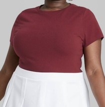 Womens Plus Size 1X Cropped Crew Tee Top Burgundy Short Sleeve Solid Wil... - £3.82 GBP