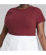 Womens Plus Size 1X Cropped Crew Tee Top Burgundy Short Sleeve Solid Wil... - $6.54 CAD