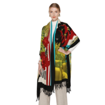 Anyyou Scarf 100% Merino Wool Red White Green Silk Satin Large Winter Pashmina  - $86.50