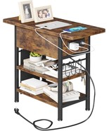 End Table With Charging Station, Flip Top Nightstand With Usb, Rustic Brown - $123.55 CAD