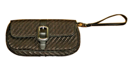 Ann Taylor Brown Wristlet Clutch Weave Purse Woven Faux Leather Magnetic Flap - $7.87