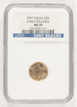 2007 1/10 Oz. G$5 Gold American Eagle Graded by NGC as MS70 Early Releases ER - $409.31