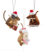 Kurt Adler Set Of 3 Buri Bristle Caroling Mouse Christmas Ornaments S0744 - £18.38 GBP