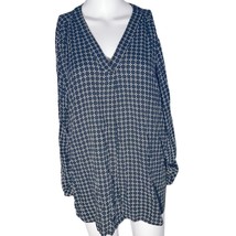BYdesign Navy Blue Geometric V-Neck Blouse Women’s XL Long - $17.82