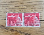 US Stamp US Air Mail 8c Used Red Strip of 2 &quot;Fight TB Support Your TB As... - £1.11 GBP