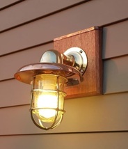 Outdoor Nautical Style Brass Wall Sconce Bulkhead Swan Light with Copper Shade - £114.52 GBP