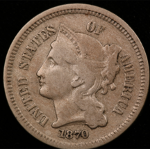 1870 Three Cent Nickel - Scarce Better Date.   20220138 - $44.99