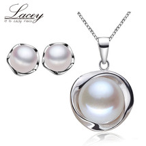 Bridal Real Natural Freshwater  Jewelry Set,925 Silver Necklace Pendant Earrings - £15.04 GBP