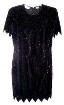 Laurence Kazar Black Silk Dress Beaded and Sequin Dress Short Sleeves Sz Large - £88.38 GBP