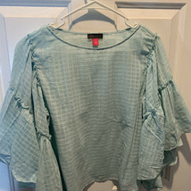 Vince Camuto Tex Grid Drop Shoulder Ruffle Sleeve Sheer Blouse Small New... - $17.77