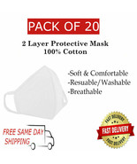20 Pack / PCS of 100% Cotton Reusable Washable Adult WHITE Face Mask Who... - $27.28 CAD