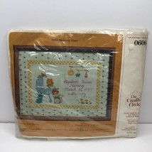 Vtg The Creative Circle 0606 Nursery Time Embroidery Kit 12&quot;x16&quot; Name Birth Date - £15.73 GBP